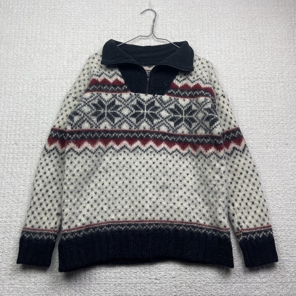 VTG Alma Men Nordic 100% Wool Pullover Sweater 1/4 Zip hand Made in Nepal Read